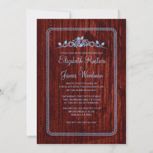 Bleu et rouge Grange Vintage Invitations de mariag