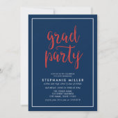 Bleu et Rouge Script Grad Party Invitation (Devant)