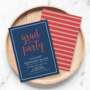 Bleu et Rouge Script Grad Party Invitation