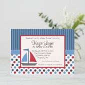 Bleu et rouge Stripes and Dots Sailboat Invitation (Debout devant)