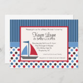 Bleu et rouge Stripes and Dots Sailboat Invitation (Devant / Derrière)