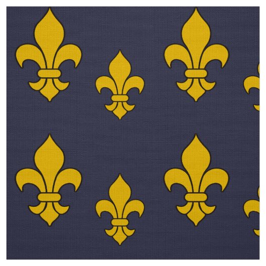 Bleu et tissu profonds de Gold Fleur de Lis (Échantillon)