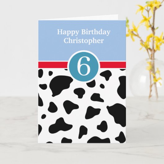 Bleu et vache Imprimer 6e carte d'anniversaire (Fleur jaune)