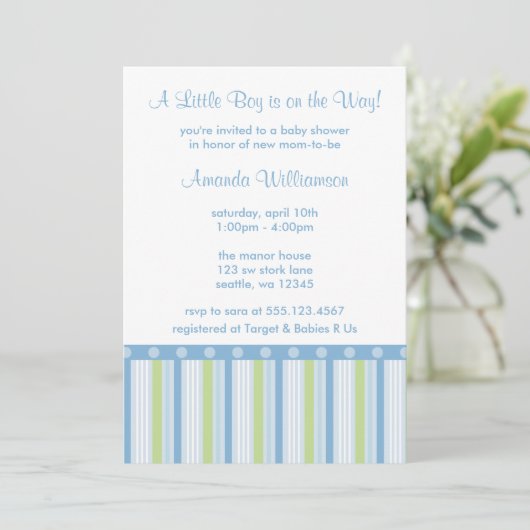 Bleu et vert Bébé Bébé Boy Douche Invitations (Debout devant)