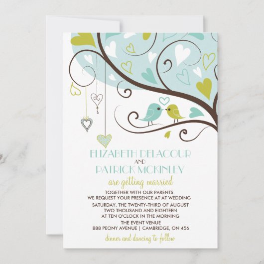 Bleu et vert | Faire-part de mariage de mignons to (Devant)