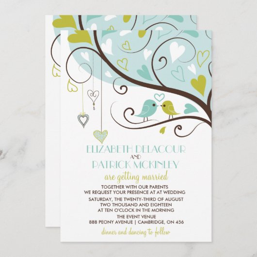 Bleu et vert | Faire-part de mariage de mignons to (Devant / Derrière)