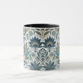 Bleu et vert Feuille Design Floral Café Mug (Centre)