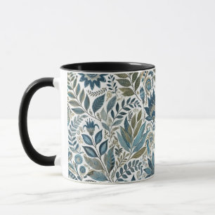 Bleu et vert Feuille Design Floral Café Mug