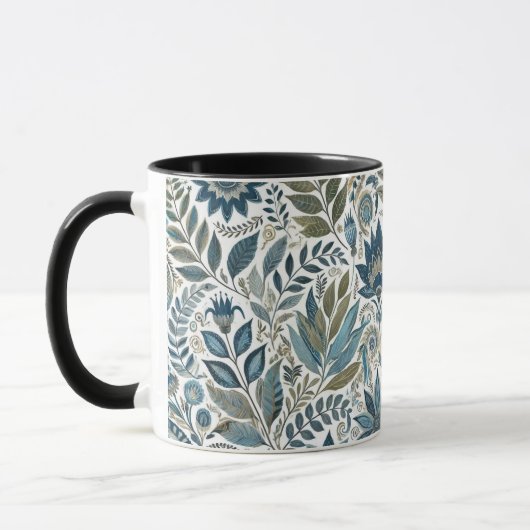Bleu et vert Feuille Design Floral Café Mug (Gauche)