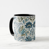 Bleu et vert Feuille Design Floral Café Mug (Devant gauche)