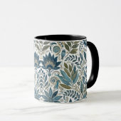 Bleu et vert Feuille Design Floral Café Mug (Devant droit)