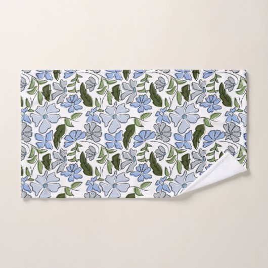 Bleu et vert main tiré bloc floral Imprimer (Serviette à main)