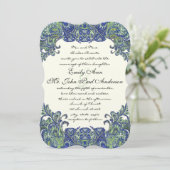 Bleu et vert Peacock Ivory Wedding Invitations (Debout devant)