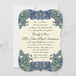 Bleu et vert Peacock Ivory Wedding Invitations