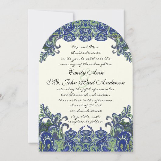 Bleu et vert Peacock Ivory Wedding Invitations (Devant)