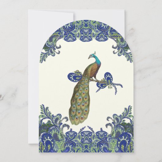 Bleu et vert Peacock Ivory Wedding Invitations (Dos)