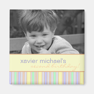 Bleu et Vert rayure Anniversaire Photo Magnet