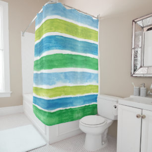 Bleu et Vert Rayures Douche rideau