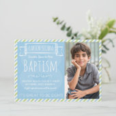 Bleu et Vert rayures LDS Baptême Faire-part (Debout devant)