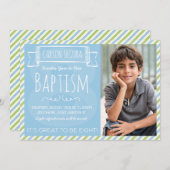Bleu et Vert rayures LDS Baptême Faire-part (Devant / Derrière)