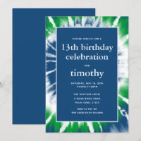 Bleu et vert Tie Dye Invitation Anniversaire