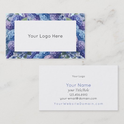 Bleu et violet Hydrangea élégants cartes de visite (Devant / Derrière)
