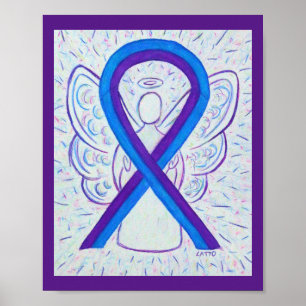 Bleu et violet sensibilisation Ruban Angel Poster