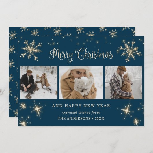 Bleu étincelant Flocon de neige Photo Cartes de No (Devant / Derrière)