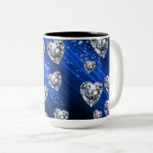 Bleu étincelle Diamond Coeurs Mug (Devant droit)