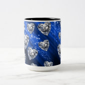 Bleu étincelle Diamond Coeurs Mug (Centre)