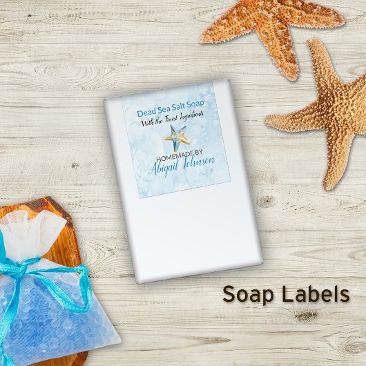 Bleu + Étiquettes de savon artisanal Starfish Beac