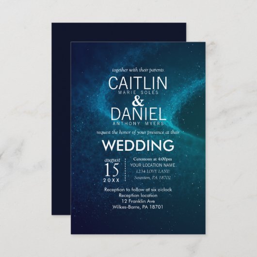 Bleu étoile Faire-part de mariage Formelle (Devant / Derrière)