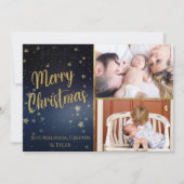 Bleu étoile Nuit Joyeux Carte photo de Noël (Devant)