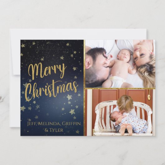 Bleu étoile Nuit Joyeux Carte photo de Noël (Devant)