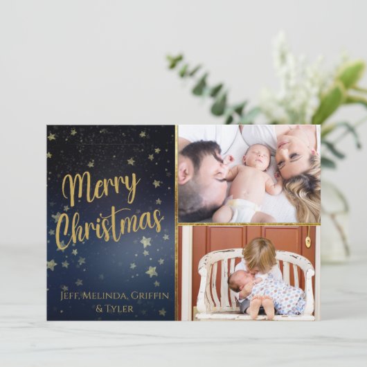 Bleu étoile Nuit Joyeux Carte photo de Noël (Debout devant)