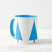 Bleu étoiles rétro moderne arbre de Noël Café Mug (Devant gauche)