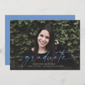 Bleu Faire-part de graduation de script de diplôme (Devant / Derrière)