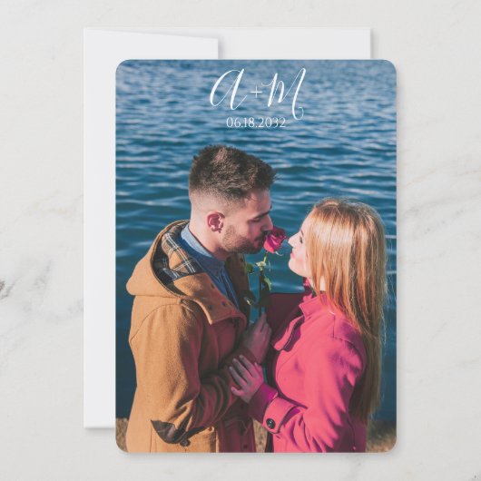 Bleu faire-part de mariage et rose foncé (Dos)