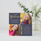 Bleu | Faire-part de remise de diplôme photo or |  (Debout devant)