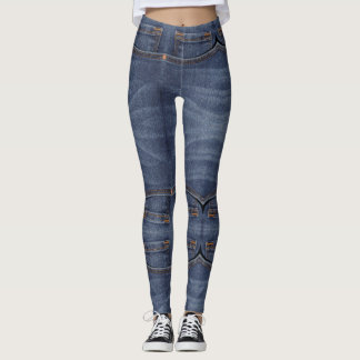 Bleu faux denim de poche Leggings