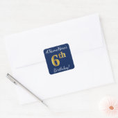 Bleu, Faux Or 6e anniversaire + Autocollant de nom (Enveloppe)