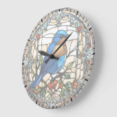 Bleu Faux Verre Tiré Bleu Horloge Oiseau (Angle)