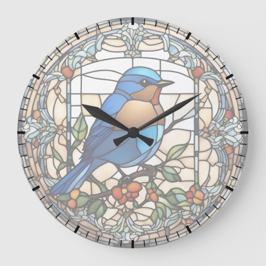 Bleu Faux Verre Tiré Bleu Horloge Oiseau (Recto)