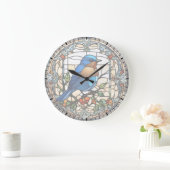 Bleu Faux Verre Tiré Bleu Horloge Oiseau (Maison)