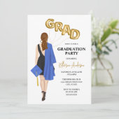 Bleu Femme Graduation Party Invitation (Debout devant)