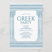 Bleu fête d'anniversaire Invitation avec temple gr (Devant)