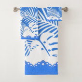 Bleu Feuille tropical avec dossier blanc Fancy Tri (En situation)