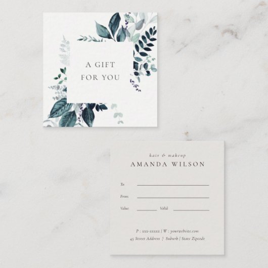 Bleu feuillu Tropical Foliage Fern Certificat cade (Devant / Derrière)