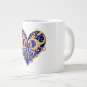 Bleu Filigree Coeur Mug (Devant droit)