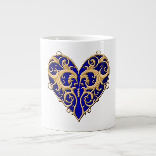 Bleu Filigree Coeur Mug (Devant)